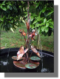 Lance One accent copper fountain with Irises