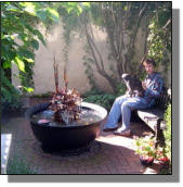 Boy and his dog with sugar kettle fountain