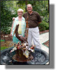 Pelican fountain with owners in their super backyard!