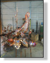 Copper pelican fountain in process in the shop.